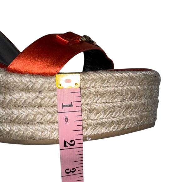 Versace Medusa Orange Coral Satin Espadrille Platform Wedge Sandals Size 41 - Picture 14 of 16